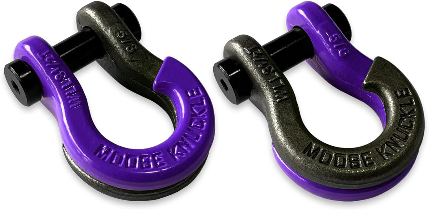 Moose Knuckle Offroad Jowl Split Shackle 5/8 | 7,000lbs Capacity - Forged Carbon Steel Shackle Fits Any 1.25 or 2.0" Tow Shackle Receiver Hitch Mount w/ 3/4 pin Color Combo Grape Escape/Sublime Green