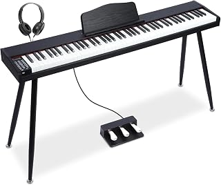 Digital Piano Keyboard 88 Key Semi-Weighted for Beginners,Full Size Electric Keyboard Piano with Stand,Triple Pedal,Headphone, Power Supply,Sheet Music Stand,USB-MIDI Compatible,Wood