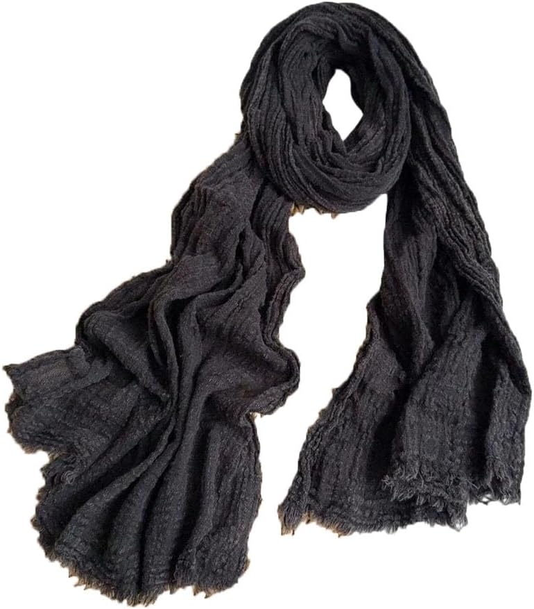 Retro Vintage Washed Cotton Crinkle Scarf For Women Fall And Winter Neck Warmer Decorative Narrow Long Striped Scarf