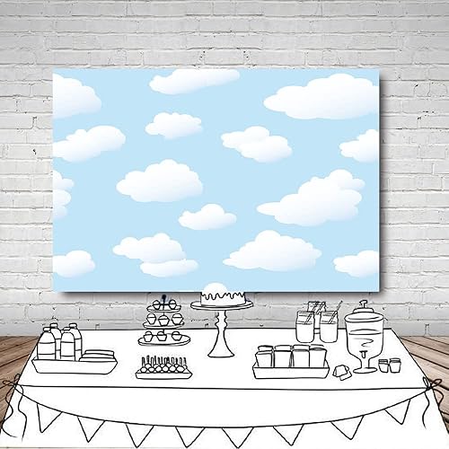Miniatura 4 de MEHOFOTO - Telón de fondo para estudio fotográfico de cielo azul y nube blanca, decoración de fiesta de cumpleaños para niños, baby shower,
