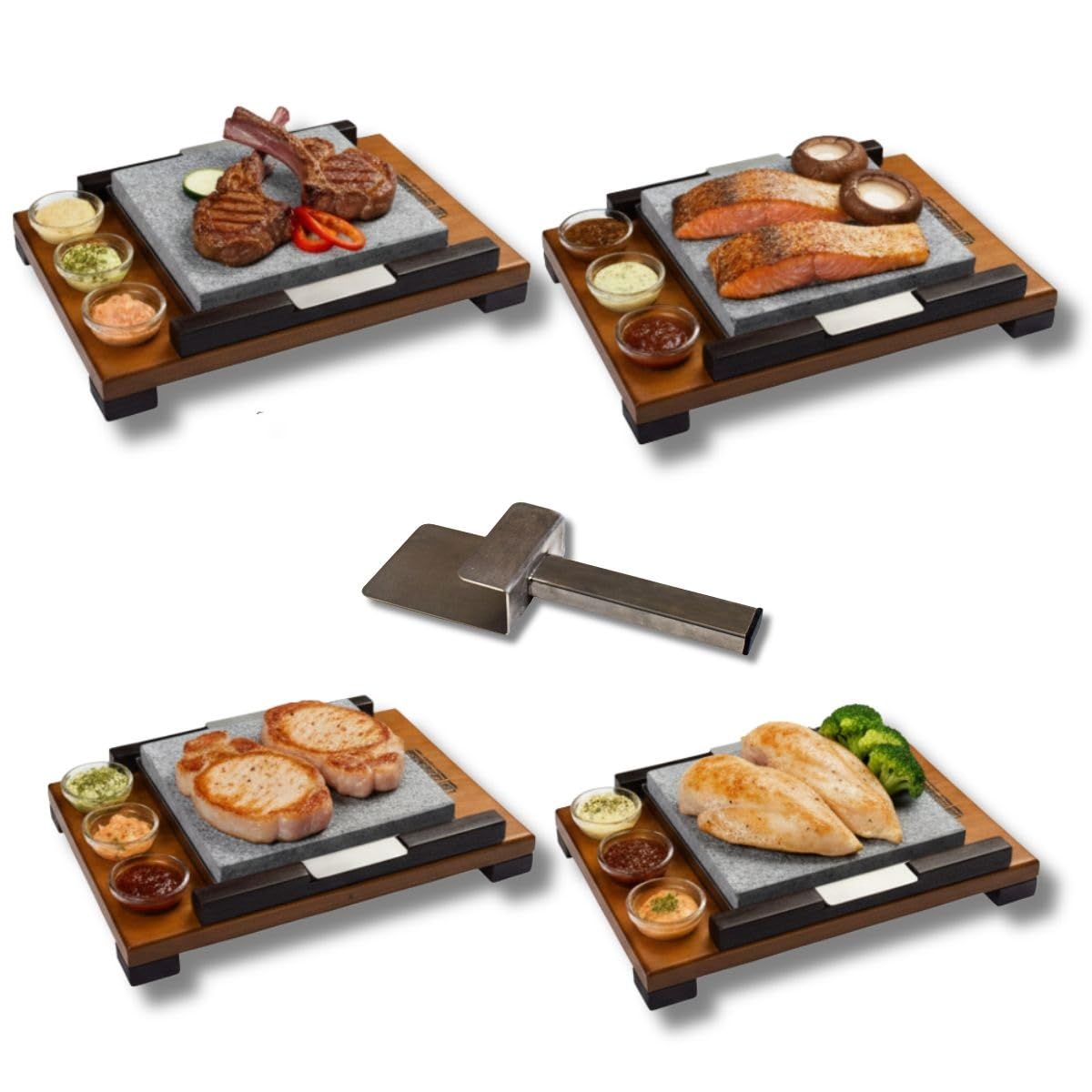 Piedra pra carne Pack 4 unidades 20x20 bicolor 3s-Piedra Volcánica para Asar- Apta para horno-Parrilla-Fuego directo-Vitro