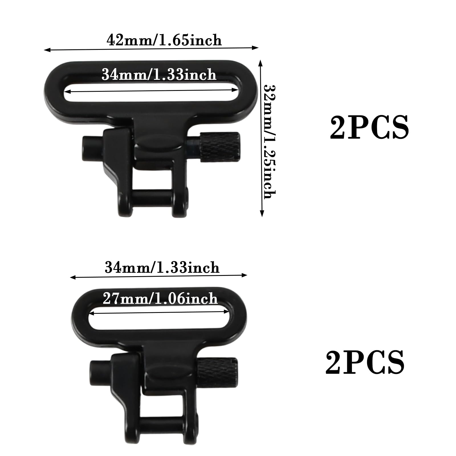 Correa Giratoria de Liberación Rápida, Enganches Tácticos de Metal Resistente con Sistema de Triple Bloqueo, Compatible con Montajes Estándar y Bípodes, Juego de 4 Piezas Negro