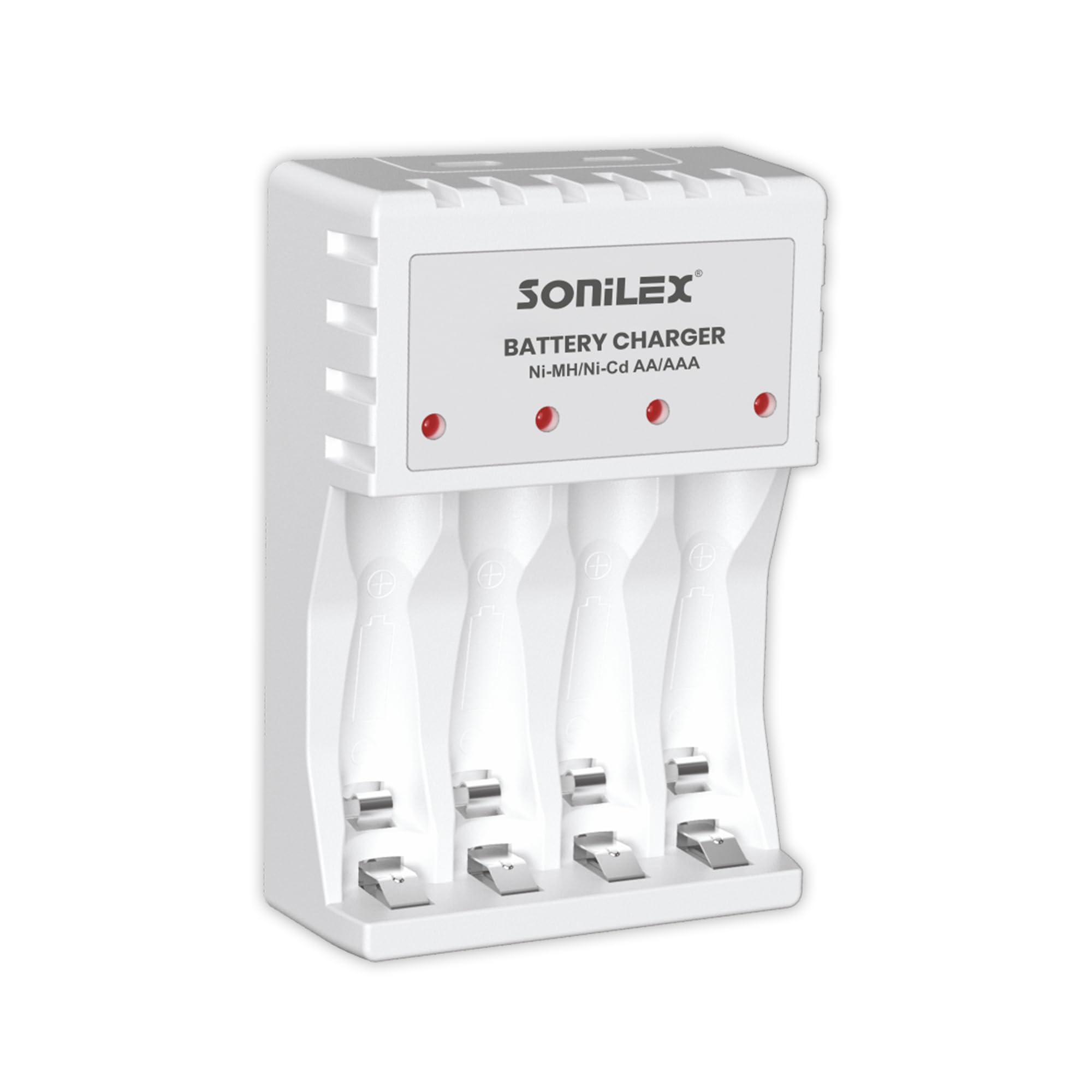 sonilex Energy Hub Smart Battery Charger with LED Indicator for AA & AAA Rechargeable Batteries – 4 Slot Charging Station (White)-image-43