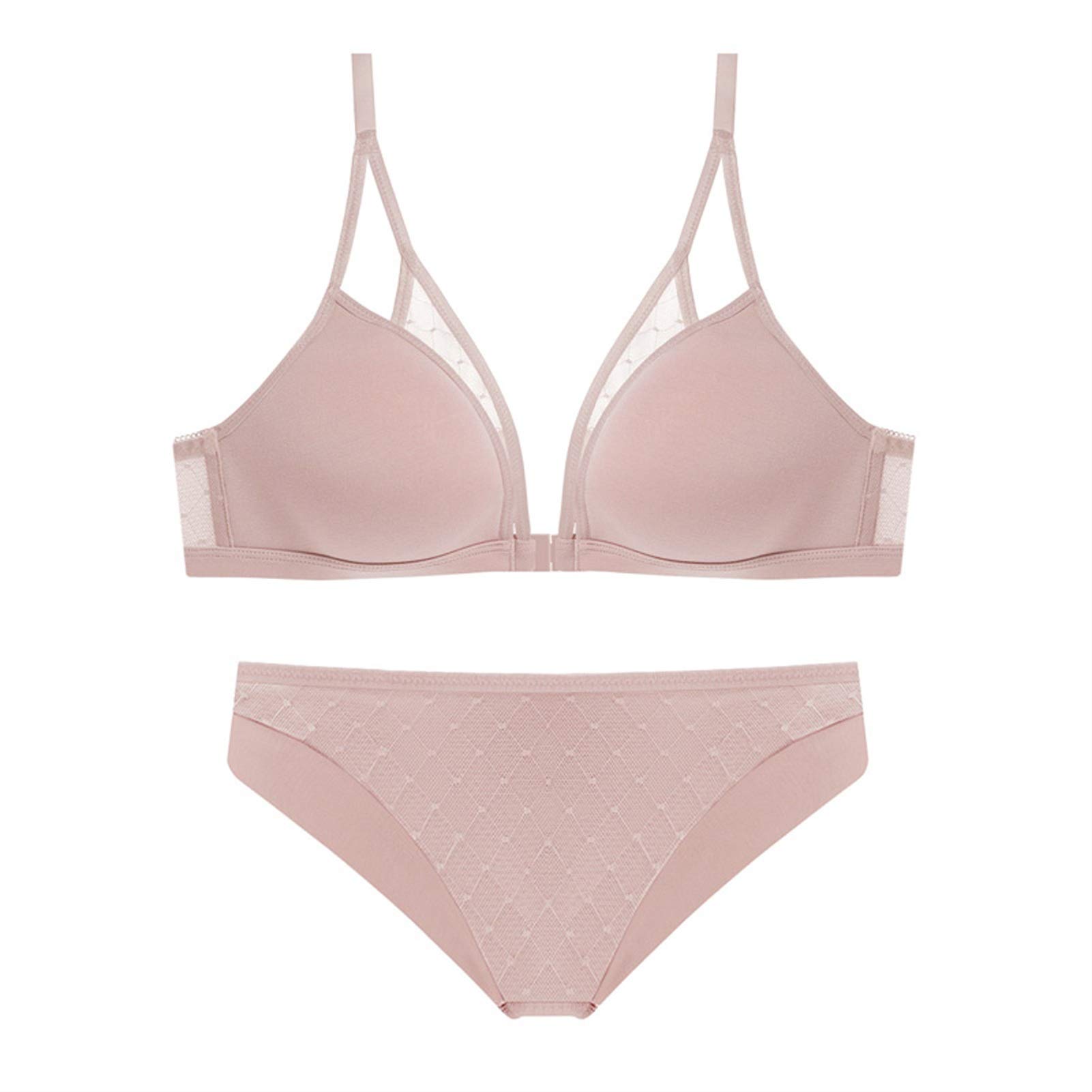 Bralette triángulo para mujer, sujetador y bragas sexys sin alambre, 2 piezas, soporte cómodo para cuello en V profundo (color rosa, tamaño: 80 C)