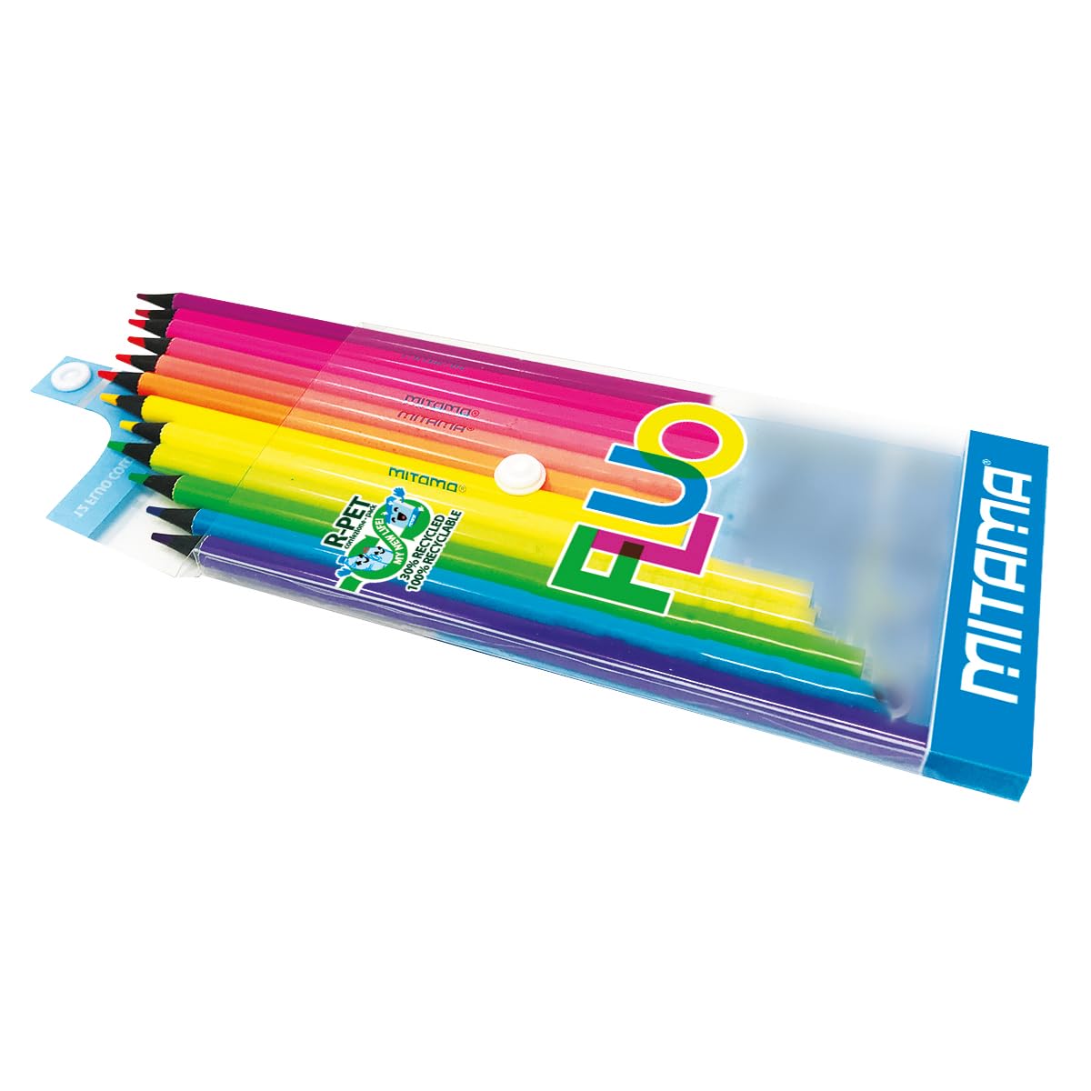 MITAMA - Pastelli Fluo - Confezione da 12 - Pastelli laccati Fluo - Mina con Tratto Grande 3,3 mm - Ideali per disegnare, evidenziare - Colori Scuola - Astuccio Scuola