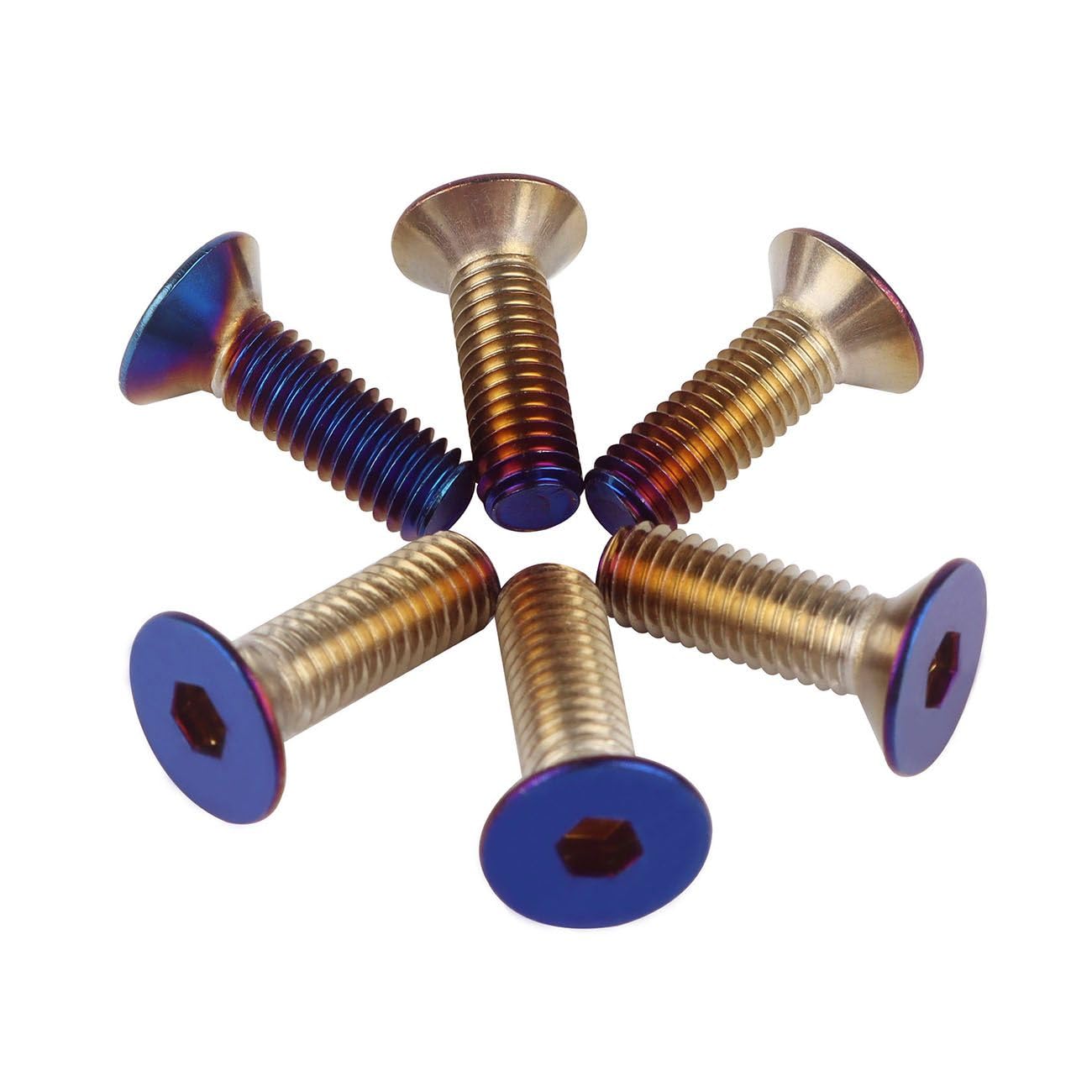 6PCS M5x16mm Steering Wheel Screw Bolts Taper Burnt Blue Titanium Finish Stainless Steel Allen Hex Bolt Flat Head