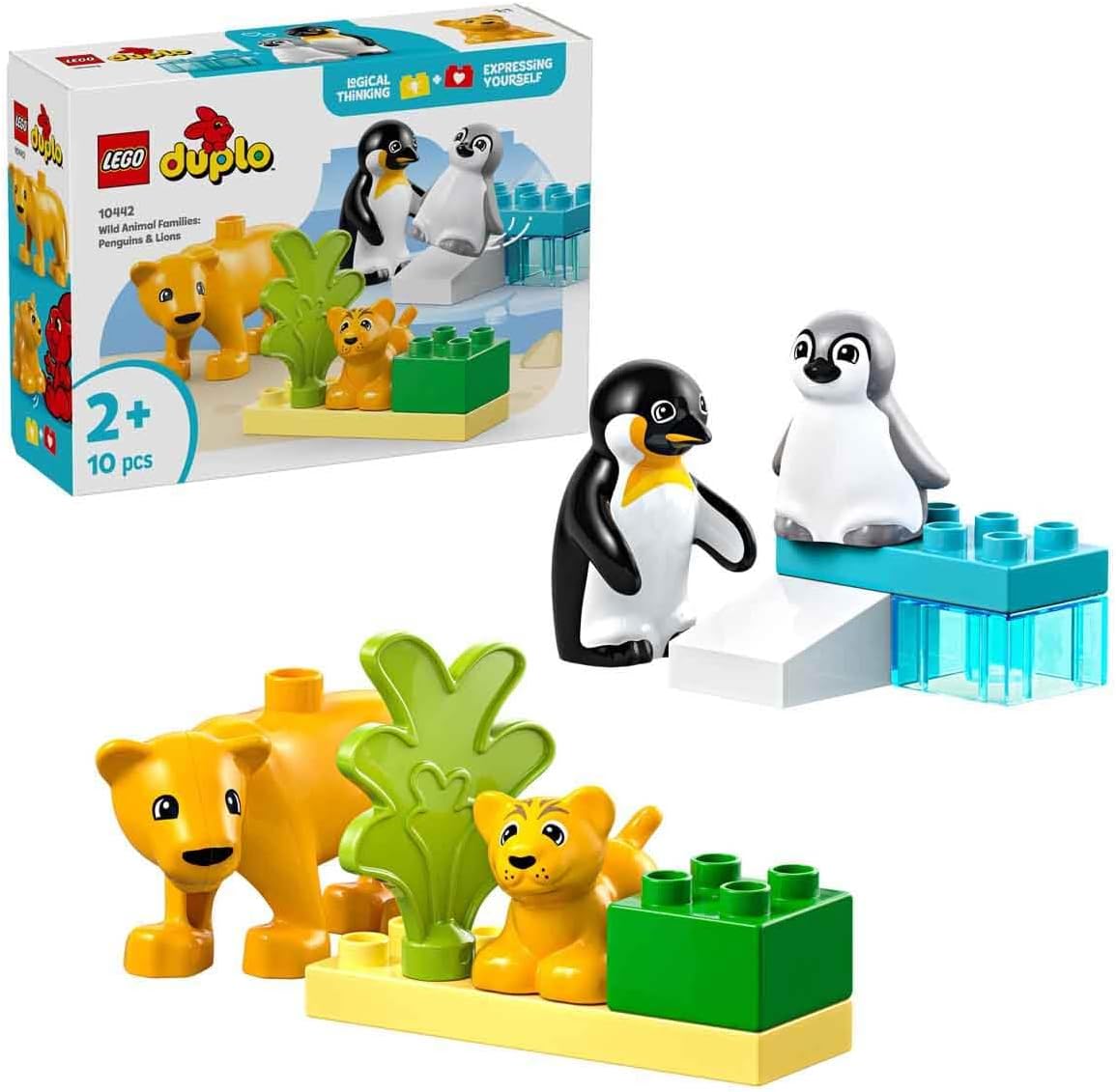 LEGO DUPLO Town Vahşi Hayvan Aileleri: Penguenler ve Aslanlar 10442-2 Yaş ve Üzeri Çocuklar için Eğitici ve Yaratıcı Oyuncak Yapım Seti (10 Parça)