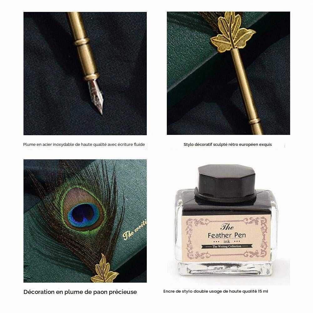 Peacock Stylo Plume Vintage Dip Antique Stylo Plume d'Écriture Stylo Plumes en Acier Inoxydable Stylo de Calligraphie Plume Stylo