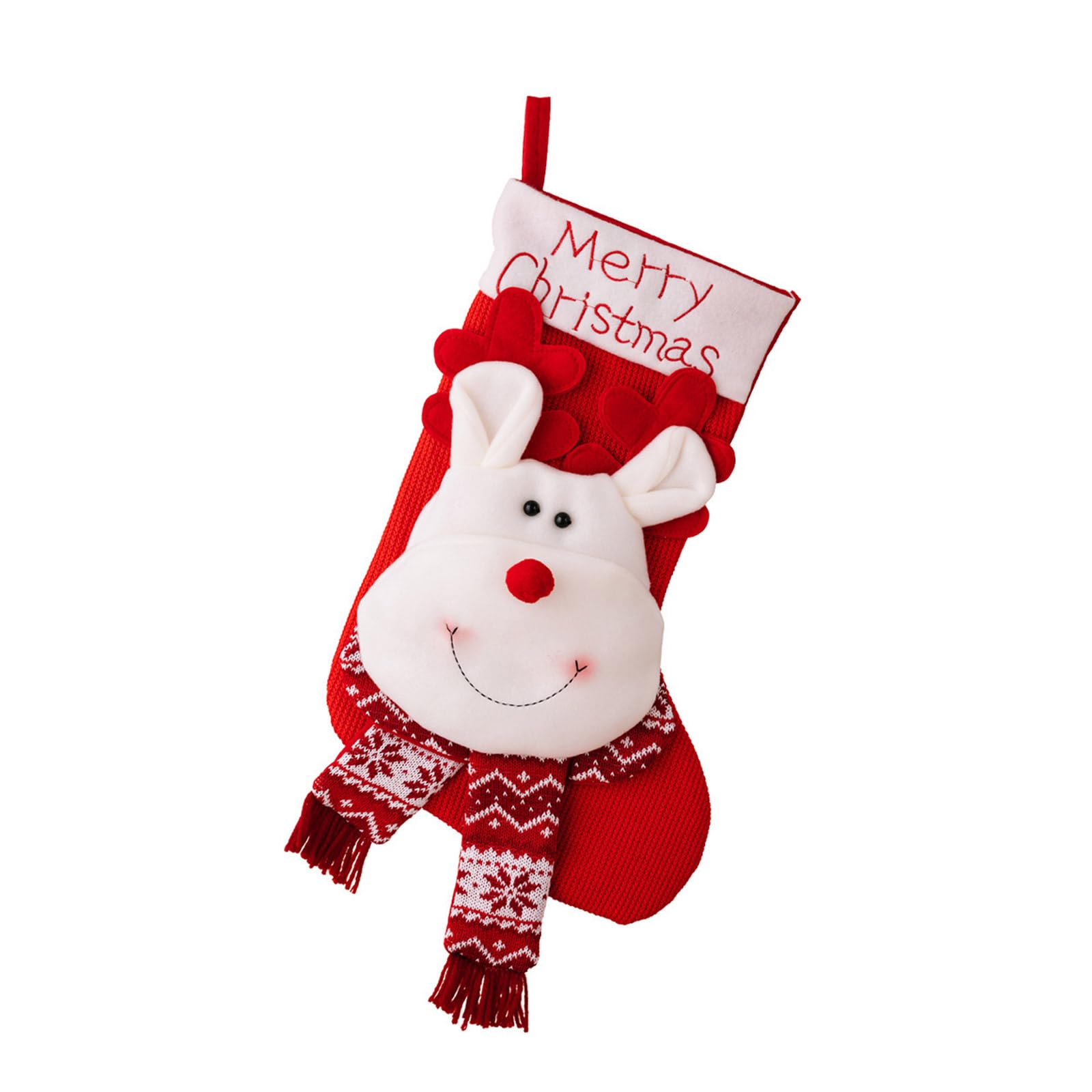 Buxuaaaa Elk Christmas Stocking Soft Fabric Tree Adornment Knitted Kids Present Bag Santa/Snowman/Deer Christmas Socks Decoration Polyester Stocking