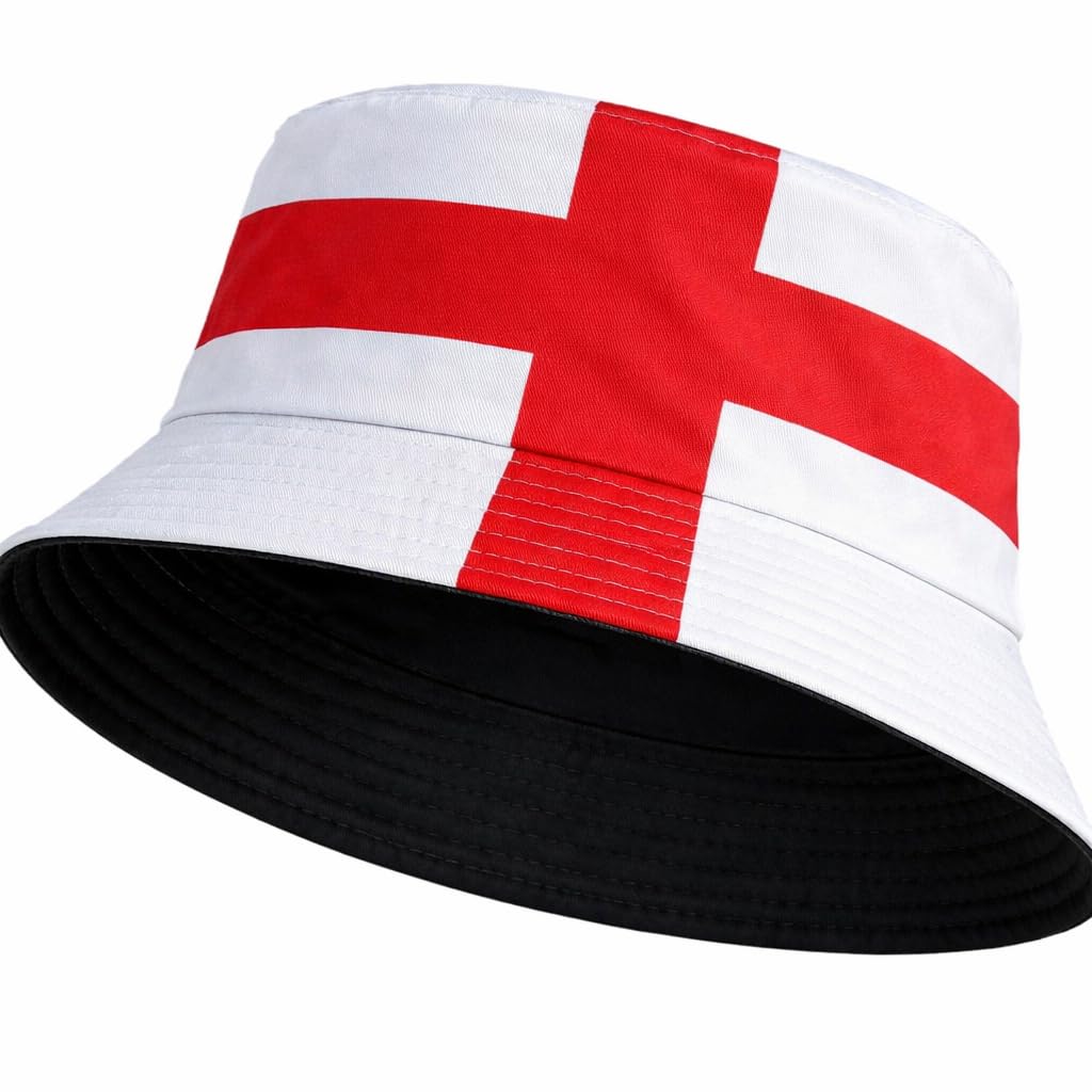 Hyper Mart England Reversible Its Coming Home Bucket Hat, St George's Cross, Polyester, 56-58cm, Unisex, for Football, Rugby, Cricket, Festivals & St George's Day (Black, Red and White)