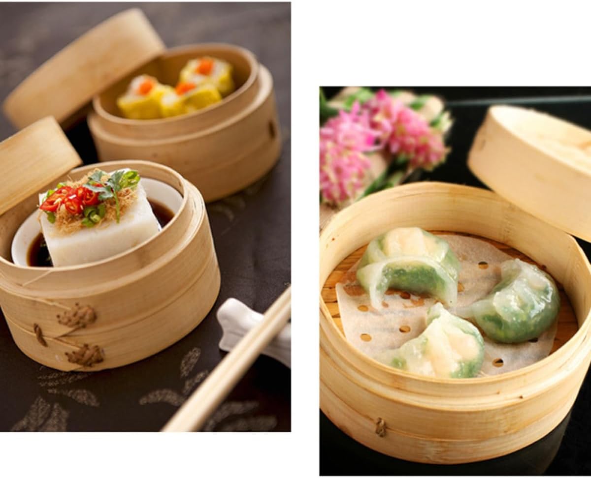 Mini Steamer Basket 13cm with Lid and Handle 2pcs Food Steamer for Dim Sum Buns Vegetable Cooking Kitchen Cookware