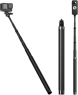 عصا سيلفي مطورة من الألياف الكربونية خفيفة للغاية مقاس 1.16 متر كاميرا حركة غير مرئية مع محول لكاميرات الاكشن أبيض