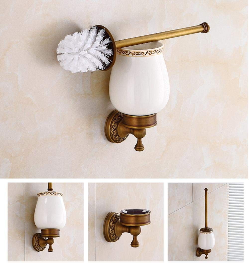 Szczotka do WC, ścienna Vintage Retro antyczny mosiądz Łazienka Szczotka do WC Zestaw świeczników Akcesoria łazienkowe Pojedynczy kubek ceramiczny