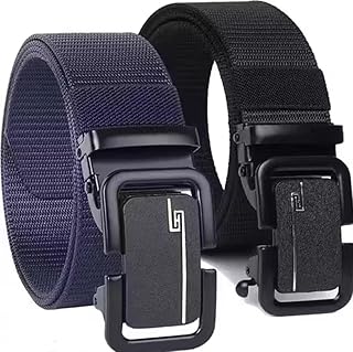 HAPANI FASHION Men AdjustableSynthetic Belt with Automatic Buckle Durable Casual Formal Daily Use Design BLACK + BLUE Price In India