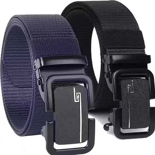 HAPANI FASHION Men AdjustableSynthetic Belt with Automatic Buckle Durable Casual Formal Daily Use Design BLACK + BLUE
