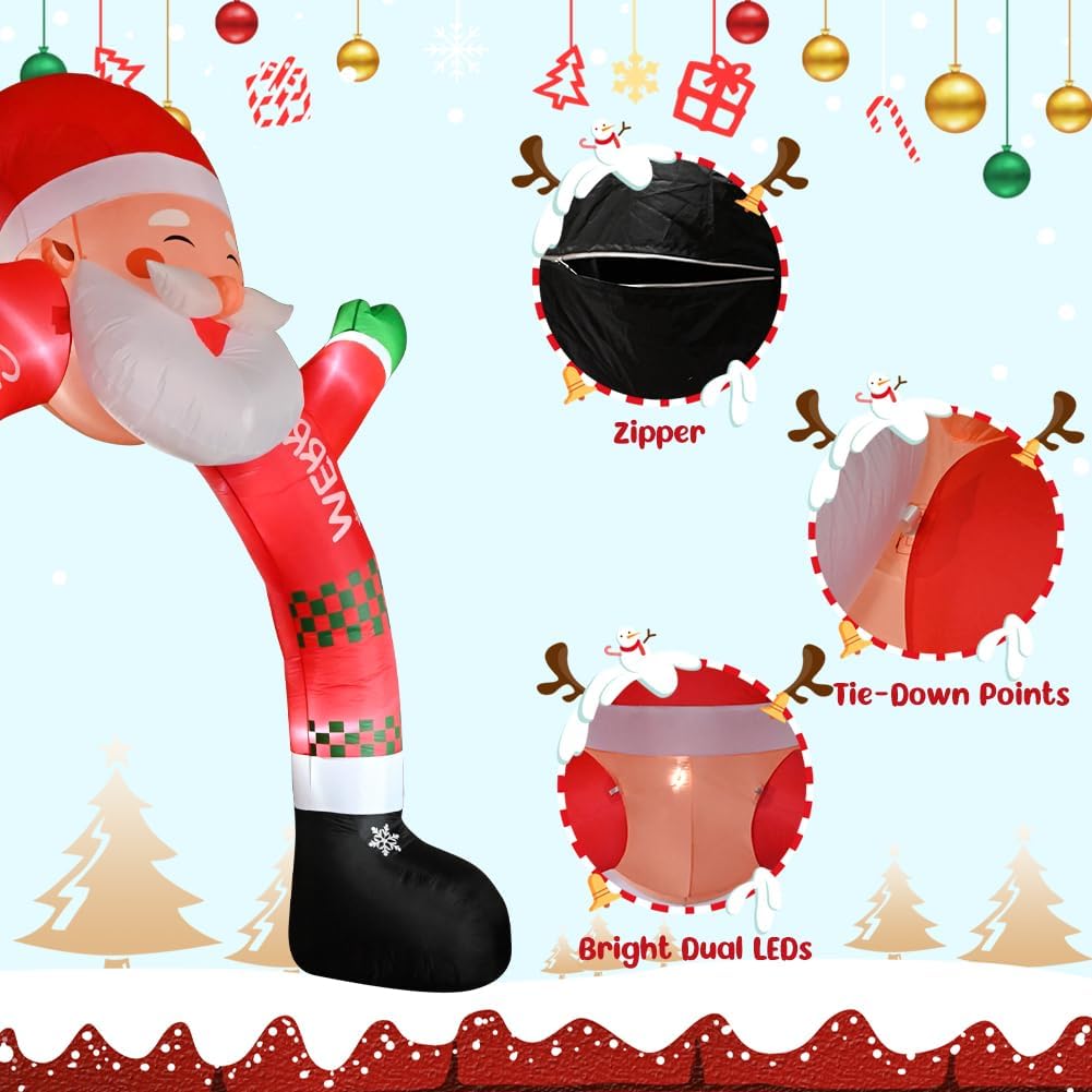 11 FT Christmas Inflatable Archway Decorations, Christmas Inflatable Santa Claus Arch Blow Up Yard Decorations with Built-in Led Lights for Xmas Holiday Party Indoor Outdoor Garden Lawn Winter Decor
