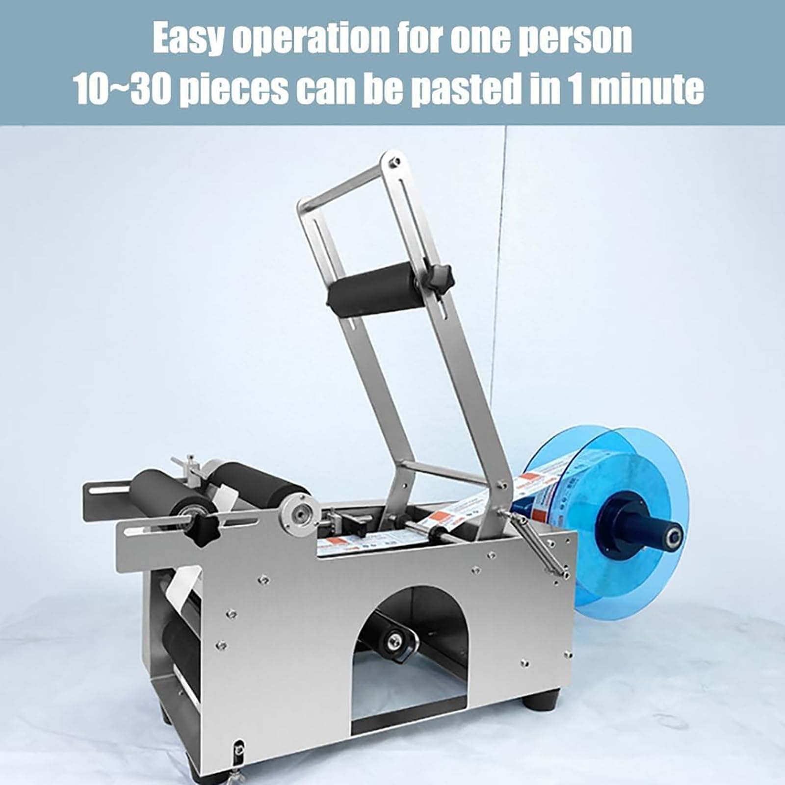 Étiqueteuse de bouteilles, étiqueteuse manuelle avec réglage intelligent, largeur d'étiquette 10-140 mm, design de bras oscillant épais, idéal pour les canettes et les plastiques