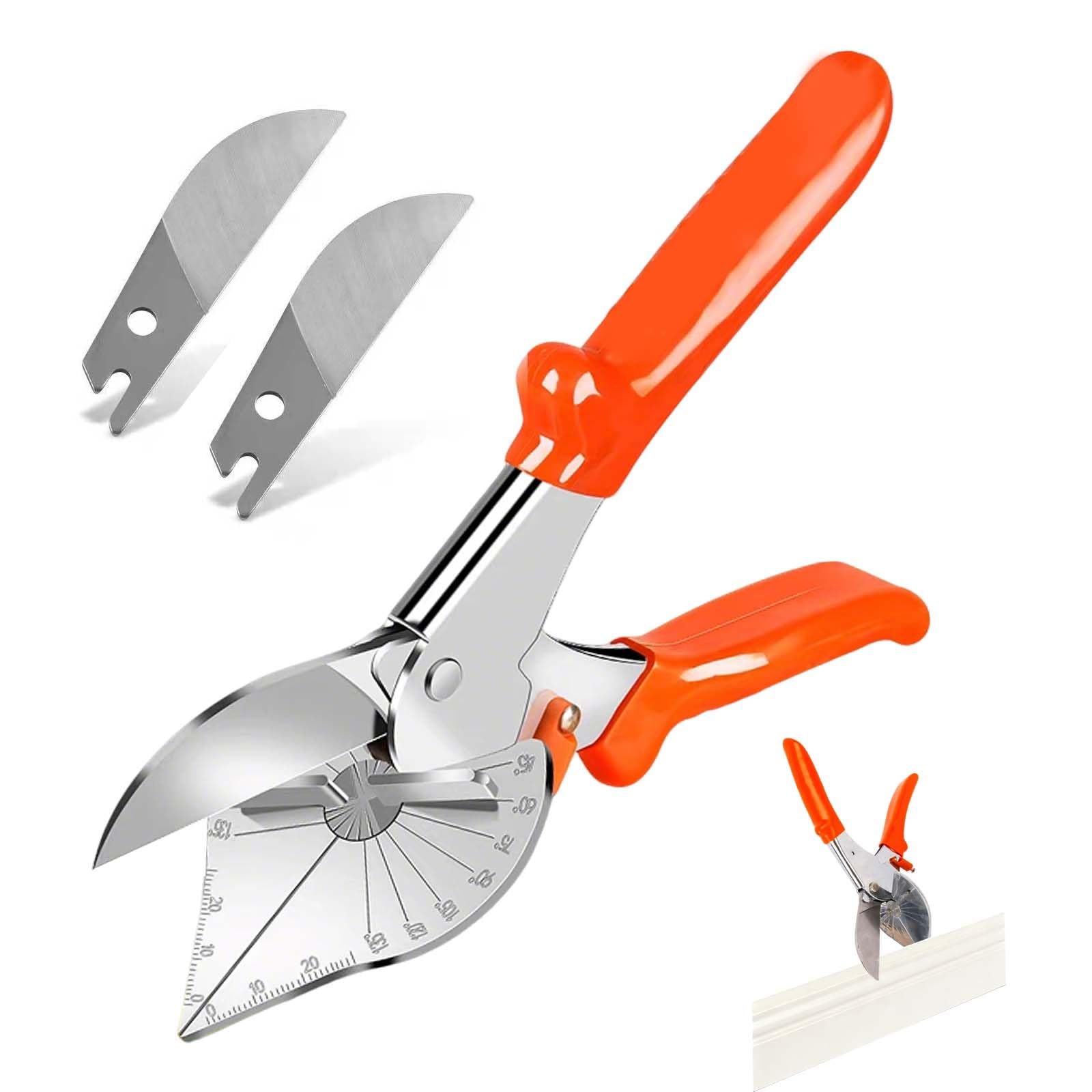 Mitre Shears, Multi Angle Miter Shear Cutter with 45 to 135 Degrees, Adjustable Angular Sharp Cutting Scissors with 2 Spare Blades for Cutting PVC Softwood Plastic Cord Cover