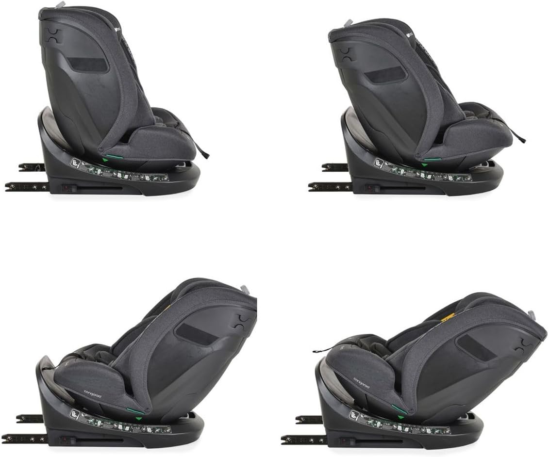 बाजू views of car seat showing recline positions