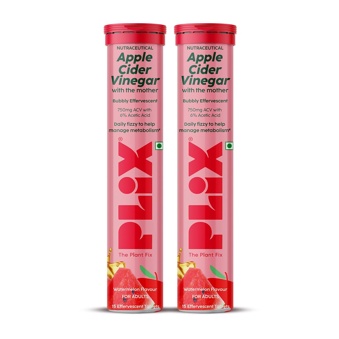 Plix Apple Cider Vinegar Effervescent Tablets Watermelon Flavour | 750mg ACV with The Mother | Supports Digestion & Metabolism | Helps Manage Cravings | Vitamin B6 & B12 | No Added Sugar (Pack Of 2)-image-17