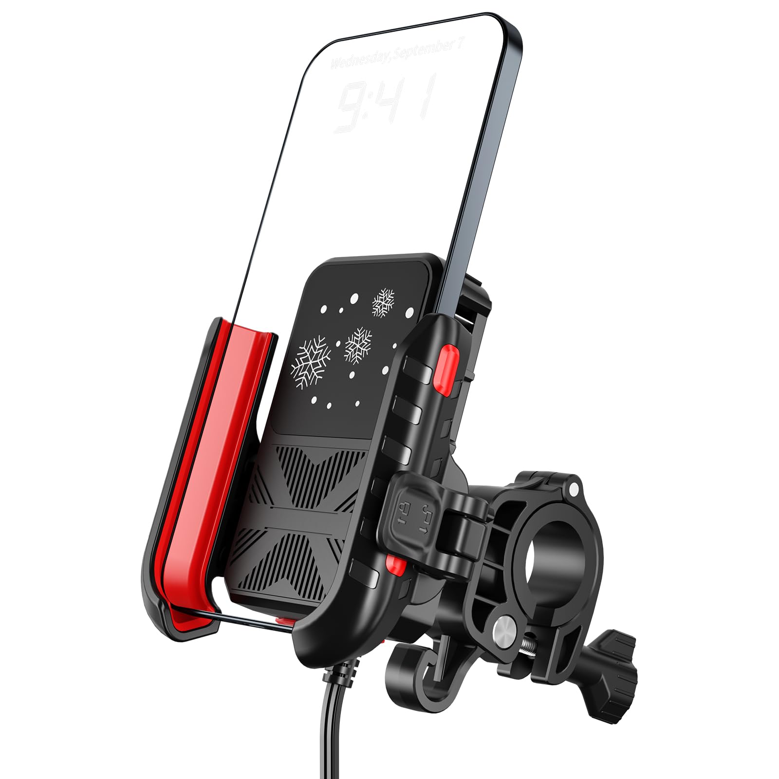 Staffa supporto per supporto smartphone universale antiurto per motocicli dotata sistemi avanzati controllo della temperatura, supporto raffreddamento a semiconduttore