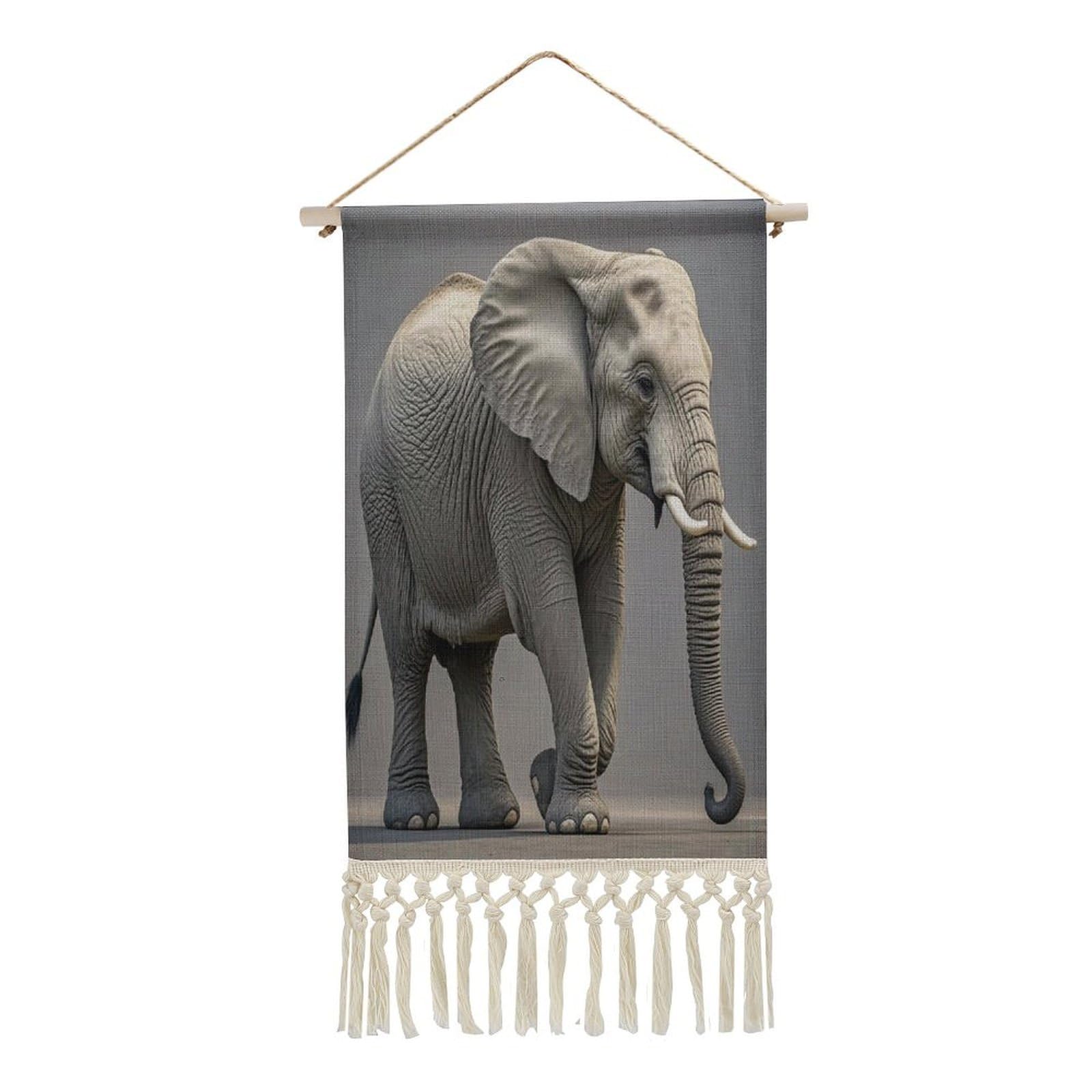 FekiLoot Elephant Wall Art Poster Hanger Frame Vertical Tassel Tapestry Cotton Linen Hanging Poster Decorative Wall Art Prints Vintage Wall Art Decor for Home Bedroom Living Room Office