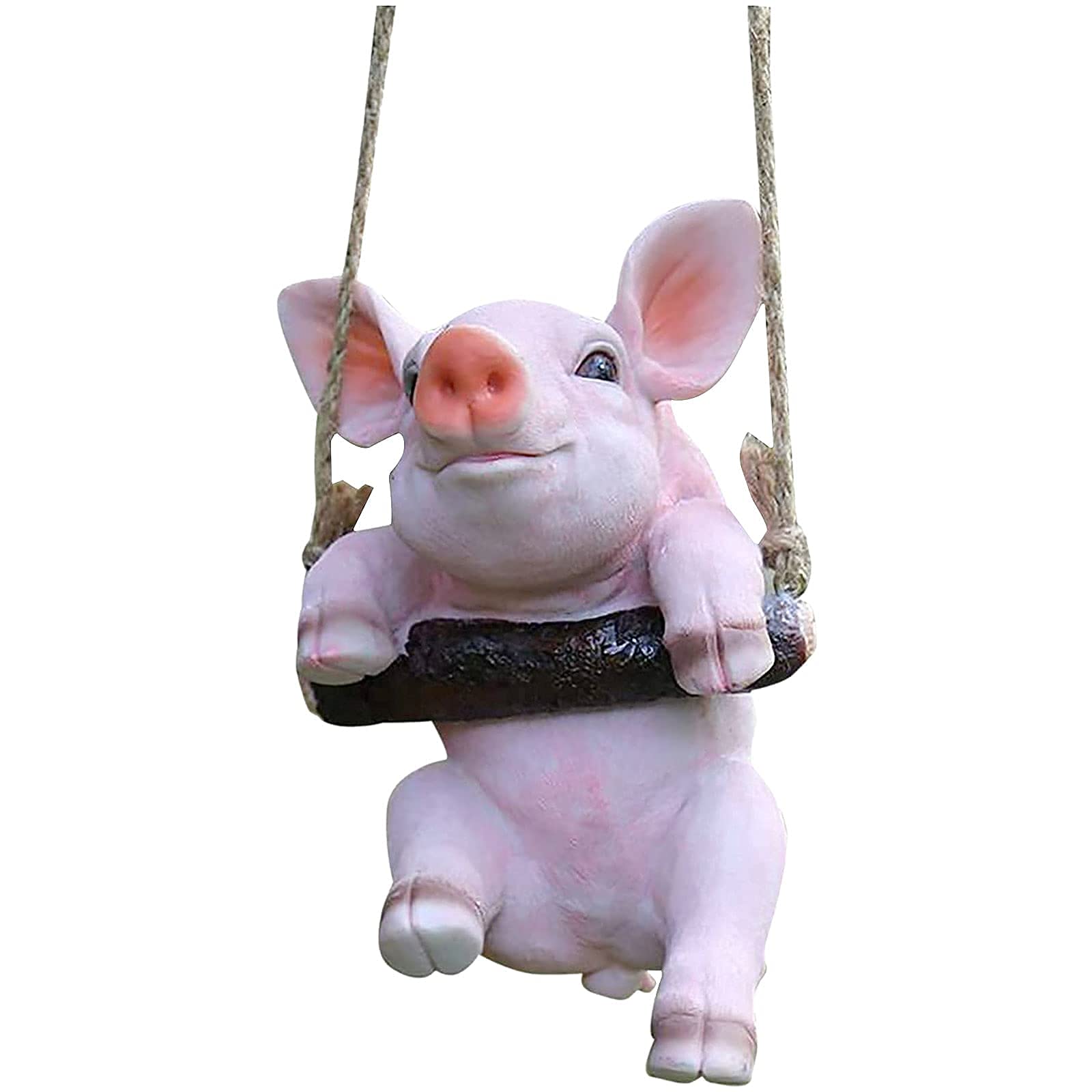 Muiltvoe Figurine Home Decor Garden Ornaments,Hanging Pig Ornament,Funny Pig Swinging on Rope Garden Gnomes,Indoor Outdoor Sculpture Statue Ornaments Decor Yard Art Figurine Patio Lawn (Color : 2)