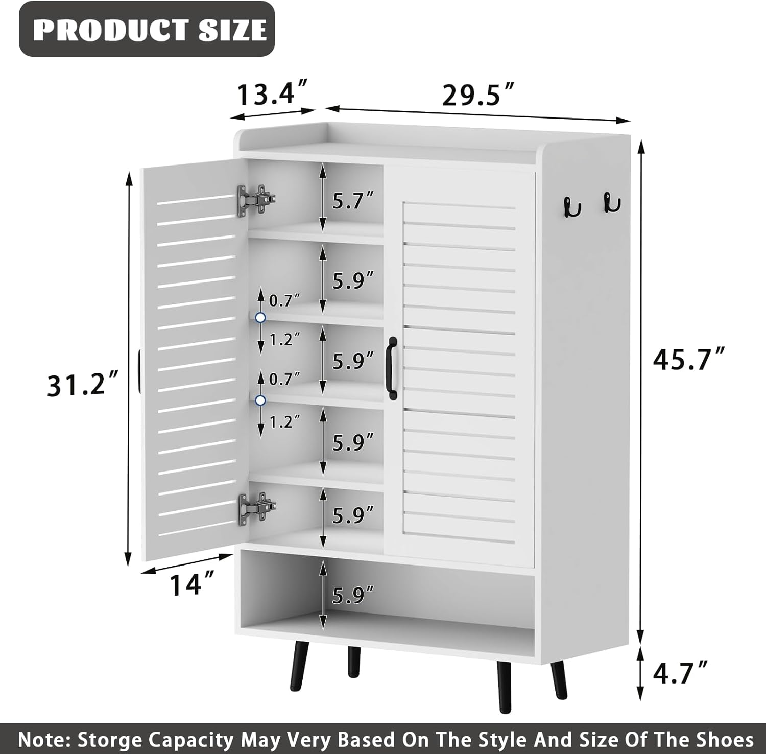 7-Tier Shoe Cabinet with Doors, 46" Tall Shoe Storage Cabinet for Entryway, Wooden Shoe Rack Organizer with Adjustable Shelves, Modern Hallway Closet Cabinet, Bright White