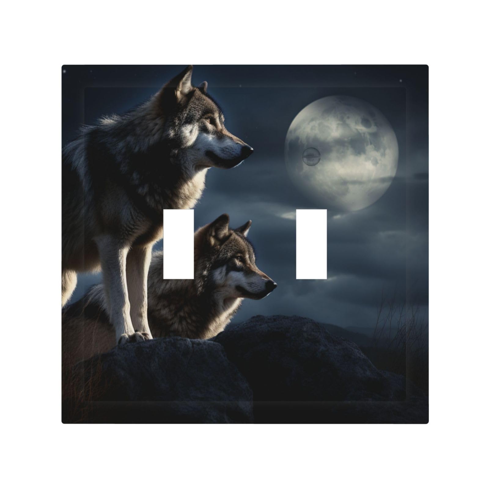 2-Gang Decorator Wall Plate wolves in the moonlight Light Switch Cover Double Toggle Receptacle Wall Plate Mid Size 4.9" x 5" Wallplate Unbreakable Polycarbonate Outlet Faceplates Covers