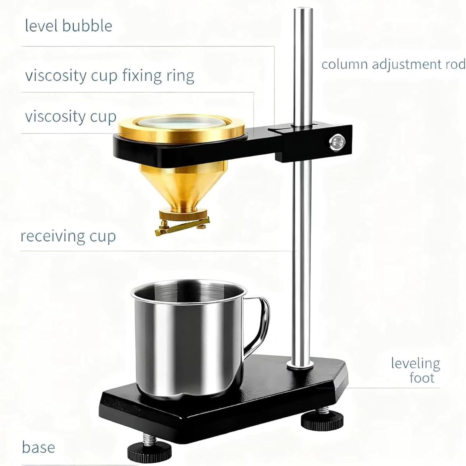 Viscosímetro De Copa para Pintura, Copa De Flujo Ford De 100 Ml con Soporte Ajustable Y Cronómetro, Boquilla De 4 Mm, 112-685 CST, para Pruebas De Pintura, Tinta, Recubrimientos Y Barnices.