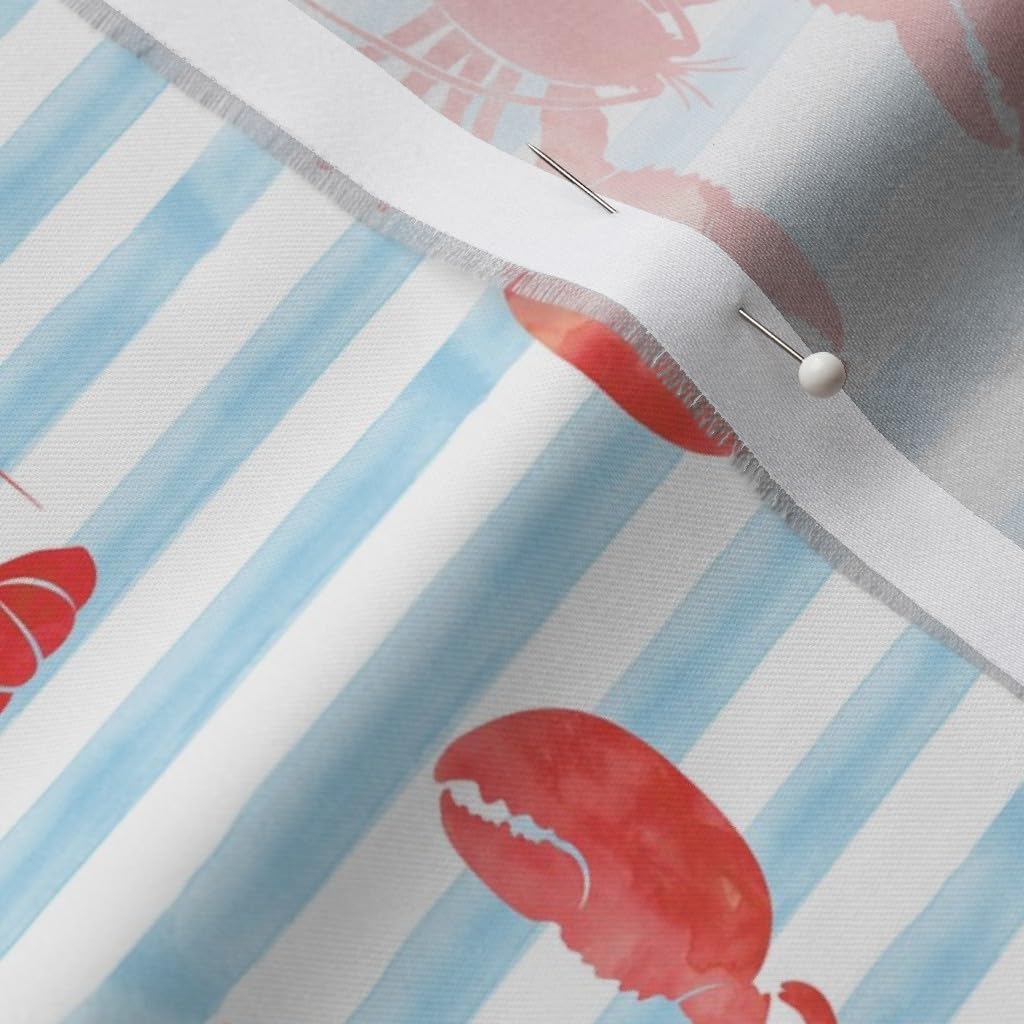 Spoonflower Fabric - Beach Nautical Summer Lobster Lobsters On Stripes Printed on Organic Cotton Sateen Fabric by The Yard - Sewing Quilting Apparel Home Decor
