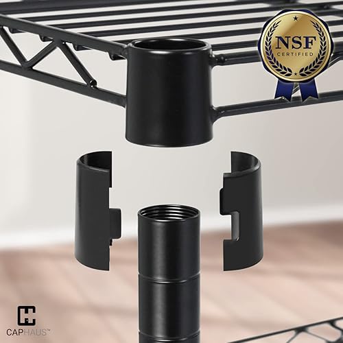 Miniatura 7 de CAPHAUS NSF - Estantería de alambre comercial resistente de 4 niveles con dos cestas trapezoidales, ruedas, pies de nivelación, estante de metal de