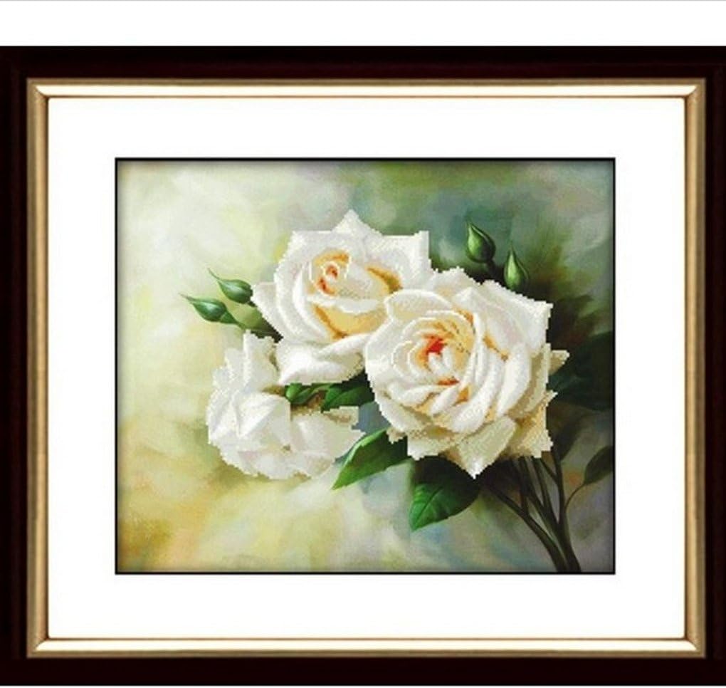 3d White Rose Flowers Love Cross Stitch Kit Cotton Silk Thread Embroidery Flower