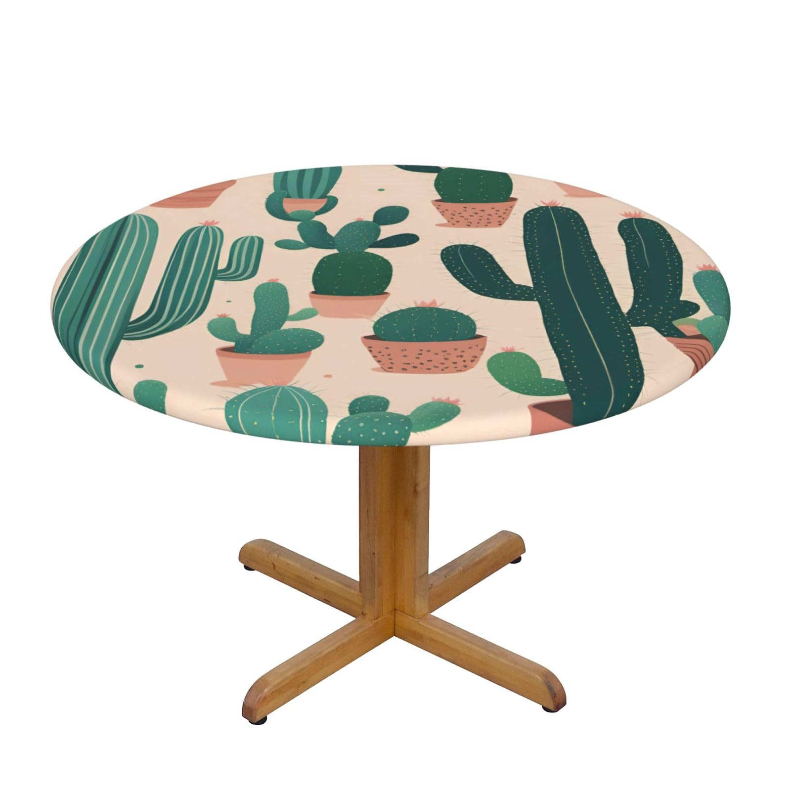 Cute Cactus Print Wipe Clean Oval Tablecloth Stain-Resistant Dining Table Accessories Table Protector For Home