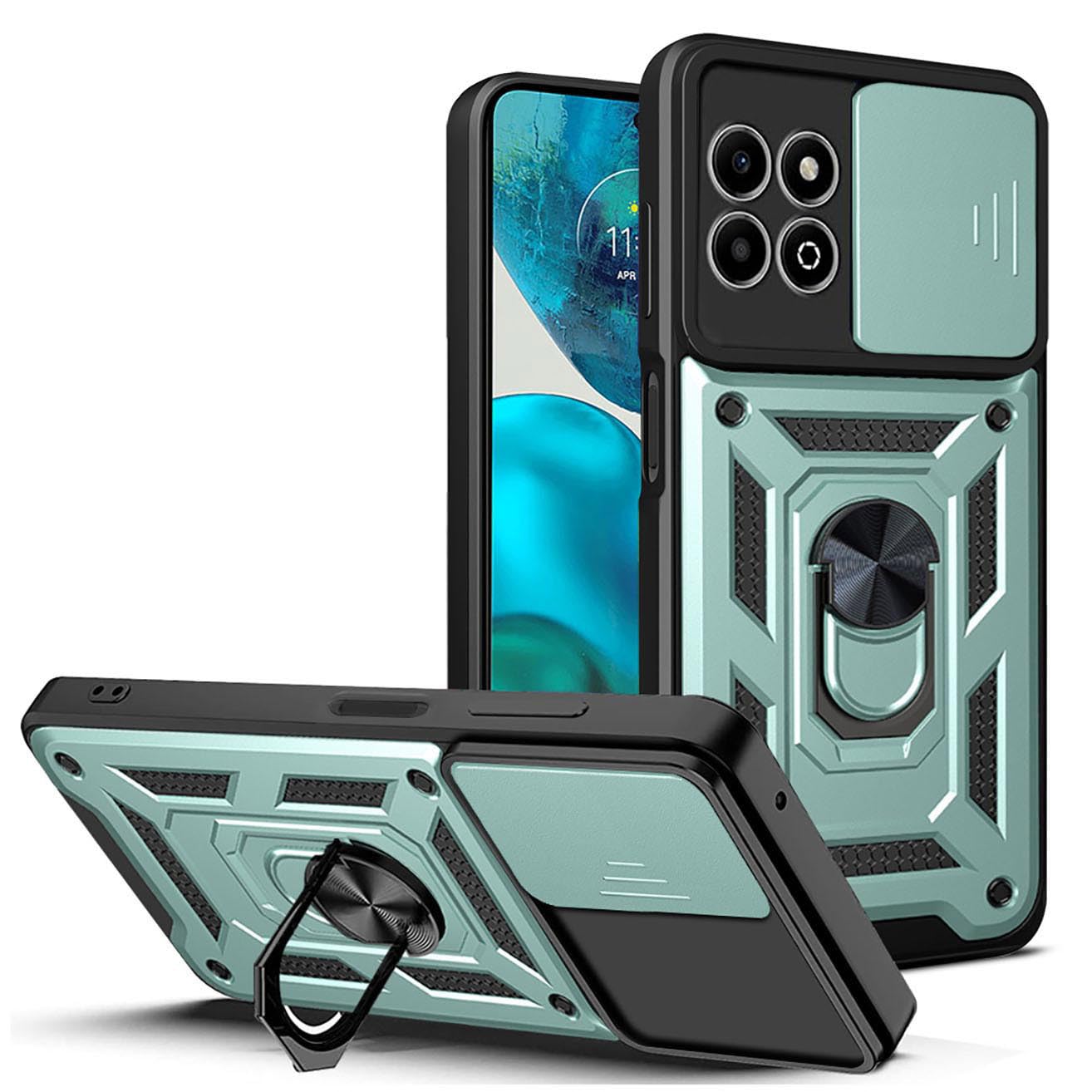 YUEQIAN Frosted Case For Honor 200 Smart 5G, Built-in Metal Rotate Ring Stand And Len Sliding Cover Case, PC/TPU Double Bumper Military Armor Shockproof Cover, Green - View #4