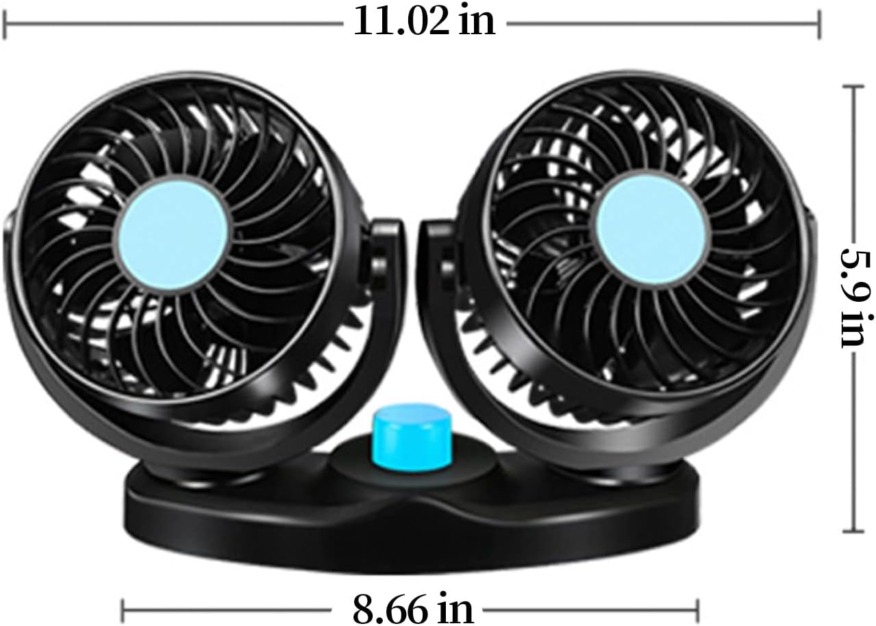 Car Fan, Electric Dual Head 2 Speed 12V Cooling Air Circulator - 360 Degree Rotatable Auto Fan for Sedan SUV/RV/Boat/Auto Veh : Electronics