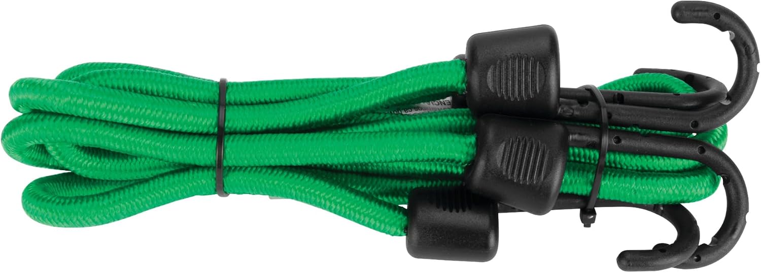 Performance Tool W1832 Coated Steel 48" Bungee Cords, Multi-Strand Rubber Core, UV Resistant, Green/Black, 2-Pack