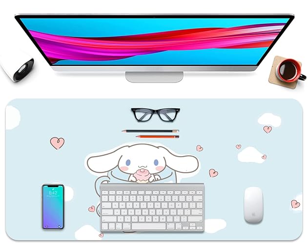 Rutschfeste Schreibtischunterlage, Gaming-Mausunterlage Große Mausunterlage Laptop-Tastaturunterlage Schreibtischunterlage mit rutschfester Unterseite für Büroarbeit/Zuhause/Dekoration Blauer Welpe - Blau