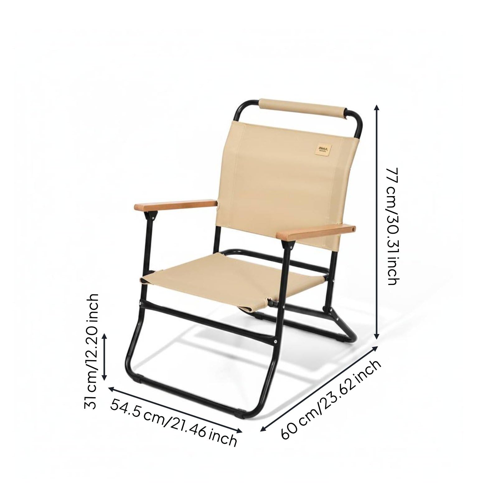 MERIGLARE Campingstuhl Faltbarer Stuhl Klappstuhl Tragbarer Sitz mit Rückenlehne Und Armlehnen aus Metallrahmen für Camping Picknick Garten Reisen Terrasse Festival Geeignet, Khaki