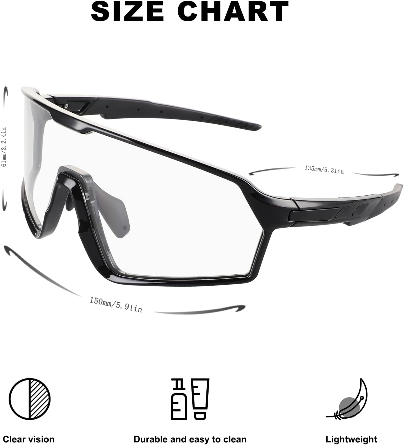 BangLong Photochromic Cycling glasses for Men Women, Clear Running MTB Sunglasses UV Protection - Image 6