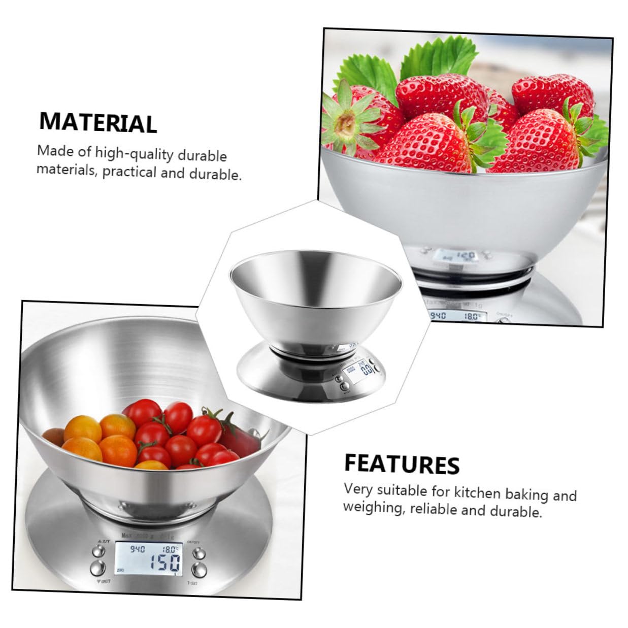 Stainless Steel Electronic Kitchen Food Scale High-Precision Display, Removable Bowl, Clock Timer, Digital Weighing Tool for Home Cooking and Baking Random Color