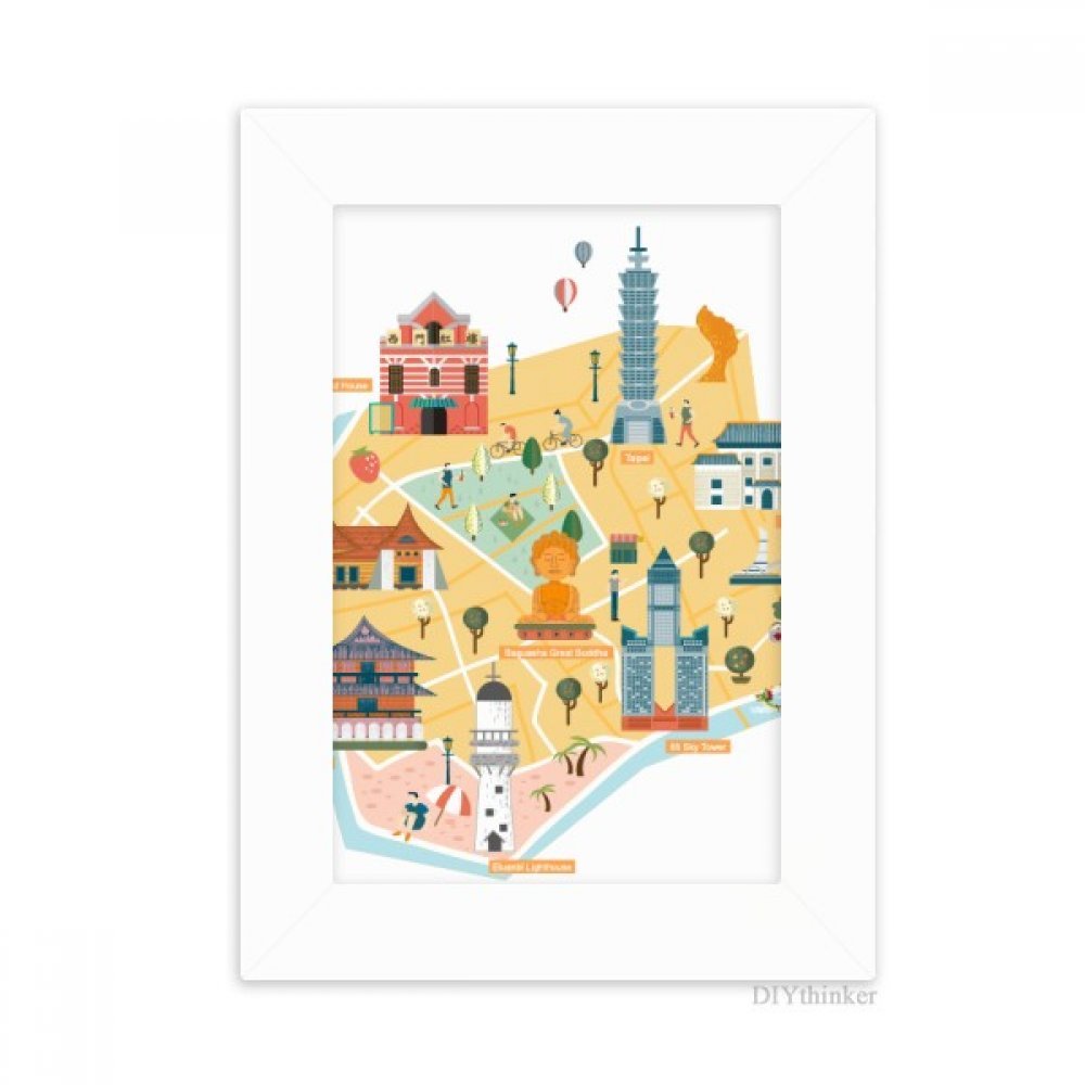 Cadre photo Taipei blanc 5x7 pouces avec illustration du phare d'Eluanbi