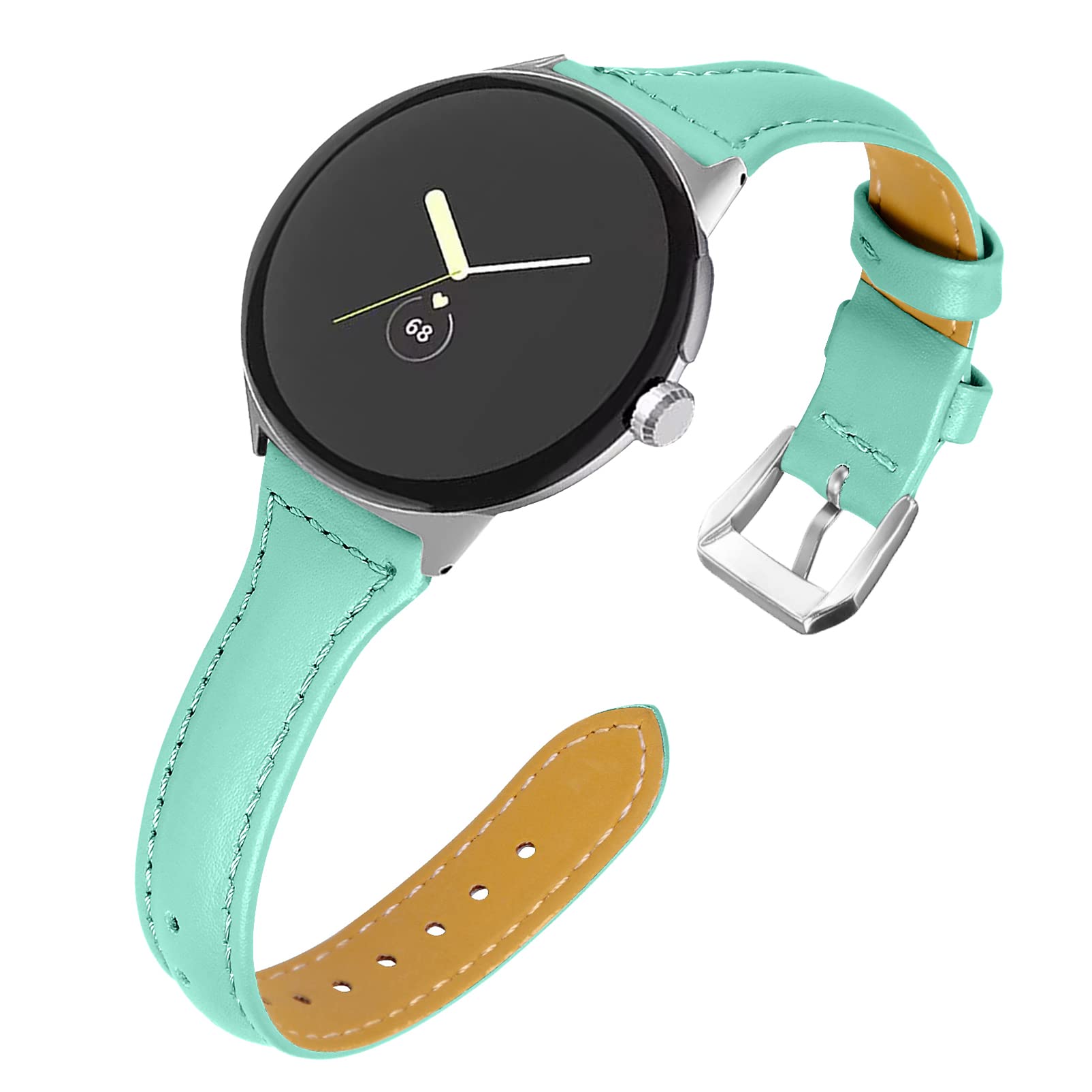 Bracelet de rechange fin en cuir véritable compatible avec Google Pixel Watch 2022 (abricot)