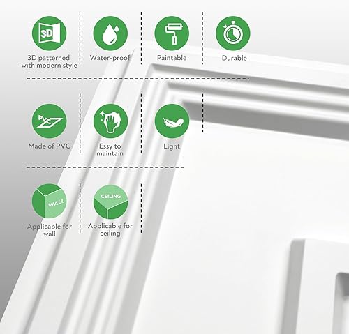 Miniatura 7 de STICKGOO Azulejos de techo de PVC, panel de techo adhesivo de 2 x 2 pies, color blanco (paquete de 12) para evitar roturas, cubierta de 48 pies