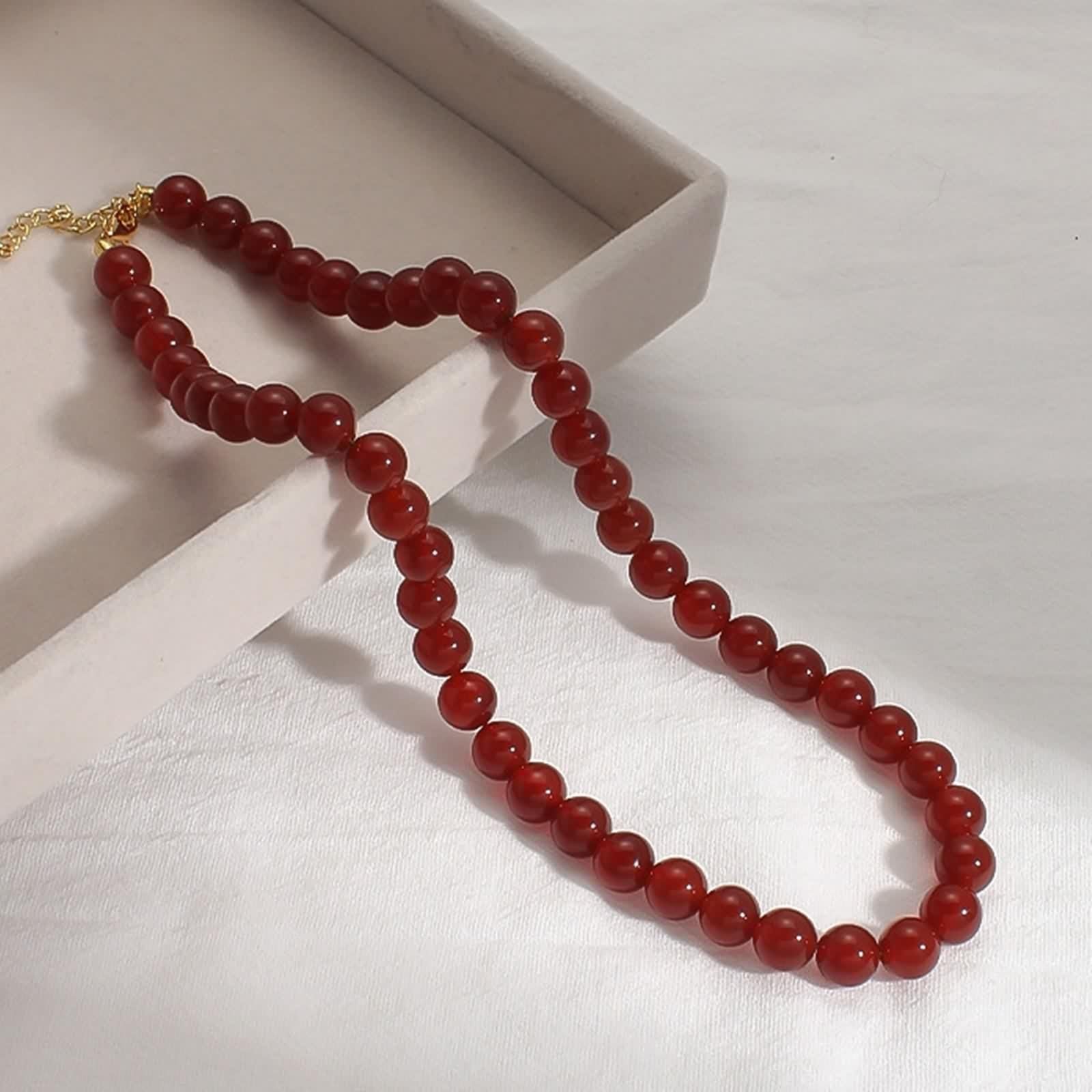 Collana Placcato Oro Donna, Collana Lunga Moda Oro Rosso Agata Agata Elegante Moda per Compleanno
