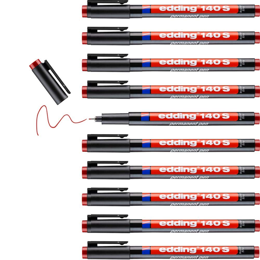 edding 140 S permanent pen - brown - 10 pens - round nib 0.3 mm - pen for writing on glass, plastic, foils and smooth surfaces - permanent, quick-drying, smudge-proof and waterproof