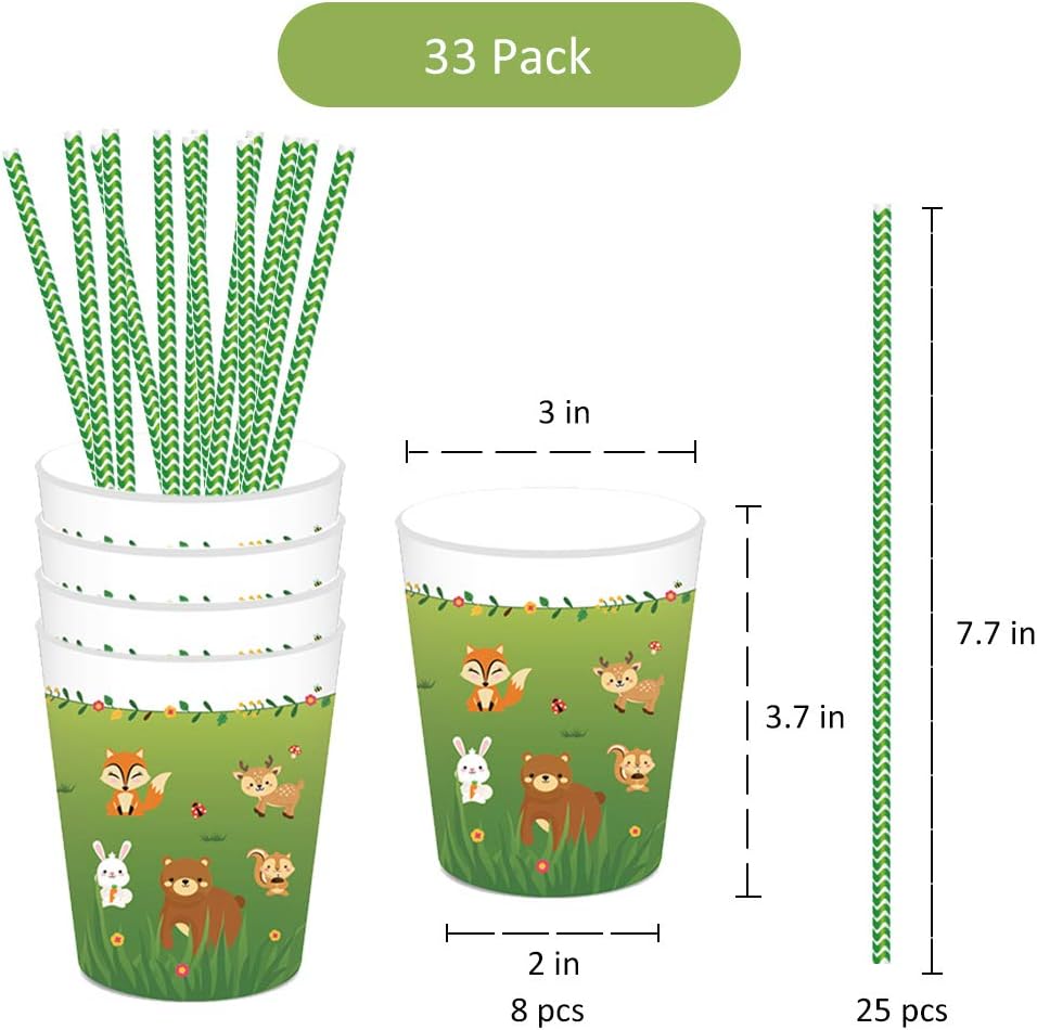 NEI Forest Animal Theme Tableware Set,69Pcs Kids Birthday Party Supplies Including Animal Plates,Paper Cups Plates, Napkins,Straws for Kids Animal Themed Party Decoration Serves 8 : Toys & Games