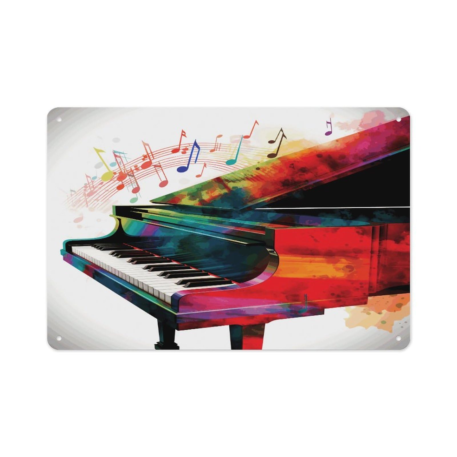 VstaDank Vintage Metal Sign Sublimation Aluminum Colorful Piano Keyboard Music Plaque Sign Weatherproof Art Decorative Wall Plate Boho Aluminum Wall Hanging Decor Retro Poster Plaque 8x12in