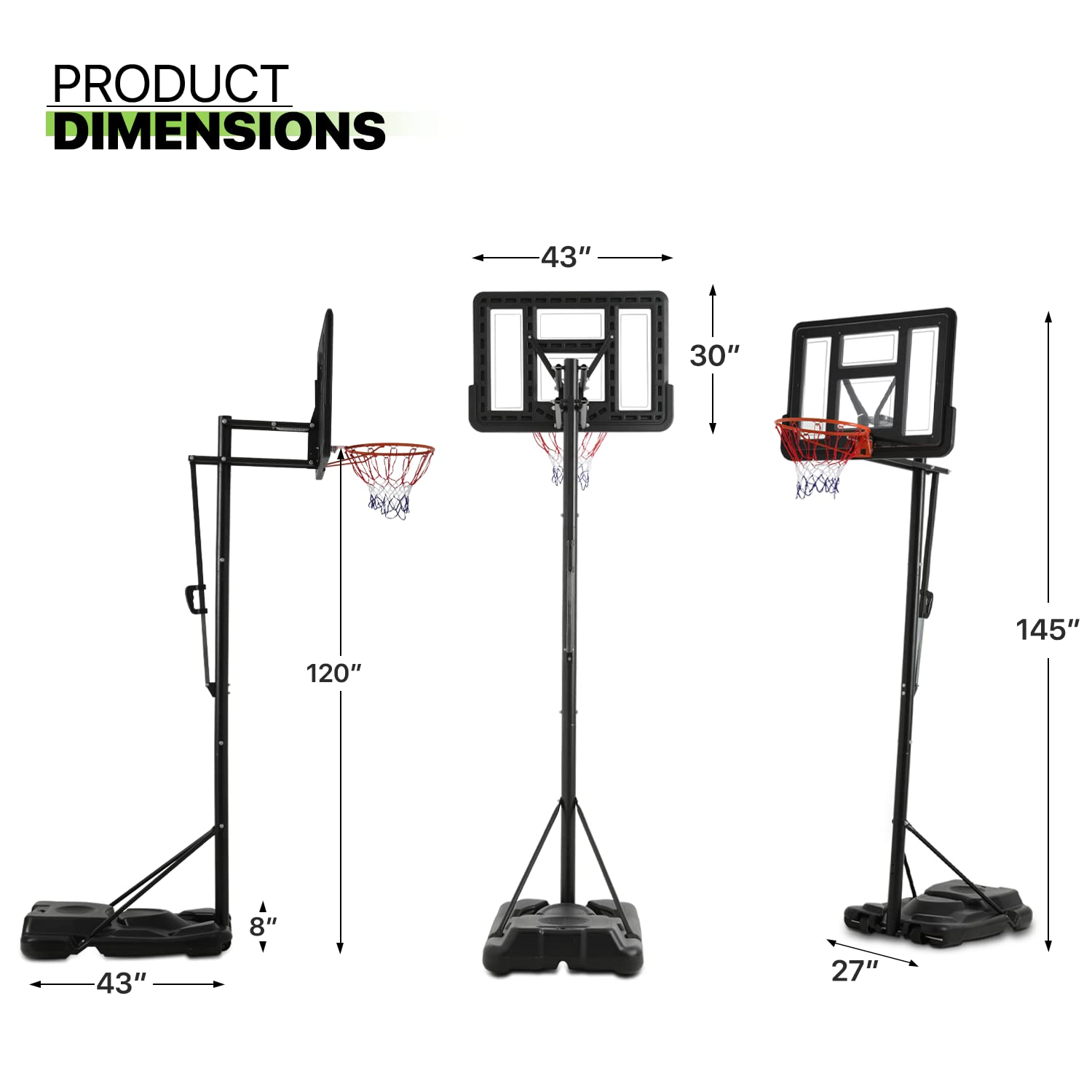 Magshion 7-10ft Adjustable Height Basketball Hoop Backboard System, 33 Inch Backboard Wheels Fillable Base, Portable Basketball Goals Indoor Outdoor Play Use for Teenagers Youth