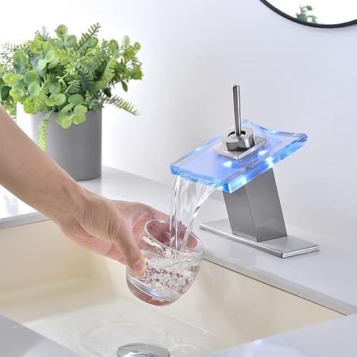 Miniatura 9 de Ximlike Grifo de baño LED, grifo de lavabo de baño con cascada de bronce aceitado con 1 agujero, grifo de latón con mangueras de suministro de agua